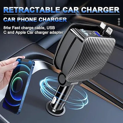 4-in-1 Retractable Car Charger | Fast Charging for iPhone & USB-C Devices TPPE